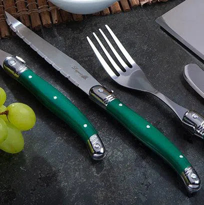 Kit com 6 Facas Luxo Com Suporte Madeira Verde Laguiole