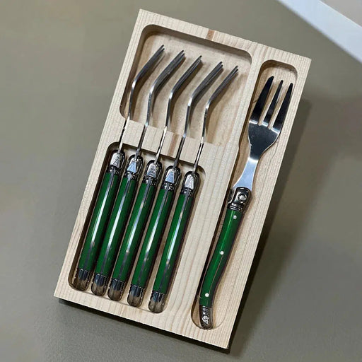 Kit com 6 Garfos para Sobremesa Luxo Verde Laguiole La Maison