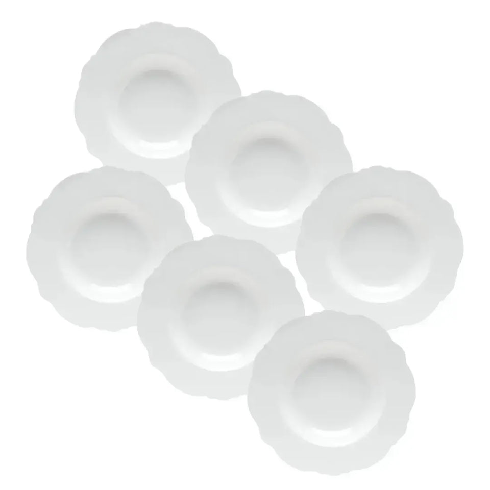 Kit com 6 Pratos Fundos Porcelana Wolff Maldivas Branco 23cm