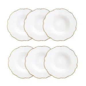 Kit com 6 Pratos Fundos Porcelana Wolff Maldivas Fio Dourado 23cm