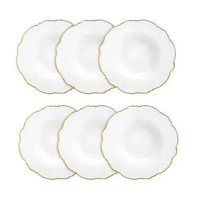 Kit com 6 Pratos Fundos Porcelana Wolff Maldivas Fio Dourado 23cm