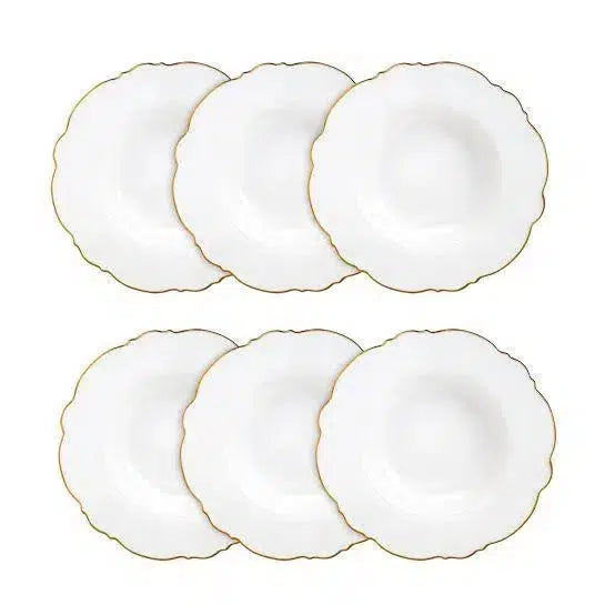 Kit com 6 Pratos Fundos Porcelana Wolff Maldivas Fio Dourado 23cm