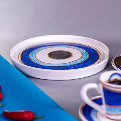 Kit com 6 Pratos Rasos Coup Olho Grego Azul Scalla 27cm