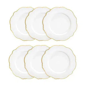 Kit com 6 Pratos Rasos Porcelana Wolff Maldivas Fio Dourado 28cm