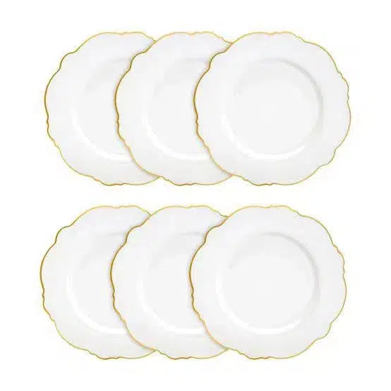 Kit com 6 Pratos Rasos Porcelana Wolff Maldivas Fio Dourado 28cm