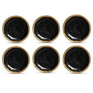 Kit com 6 Pratos Rasos Preto Com Filete Amassada Scalla 27cm