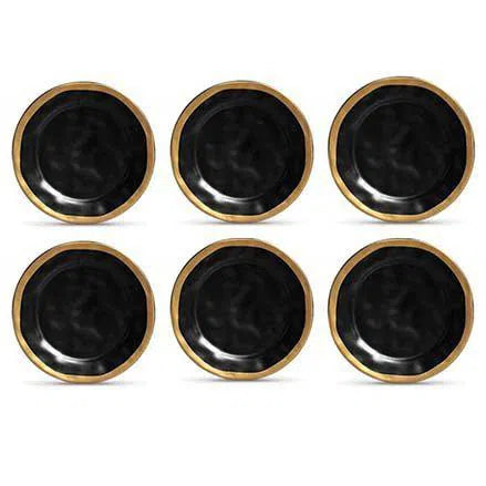 Kit com 6 Pratos Rasos Preto Com Filete Amassada Scalla 27cm