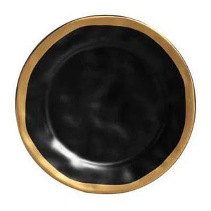 Kit com 6 Pratos Rasos Preto Com Filete Amassada Scalla 27cm