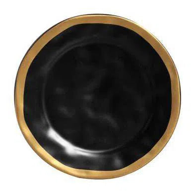 Kit com 6 Pratos Rasos Preto Com Filete Amassada Scalla 27cm