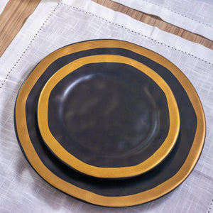 Kit com 6 Pratos Rasos Preto Com Filete Amassada Scalla 27cm