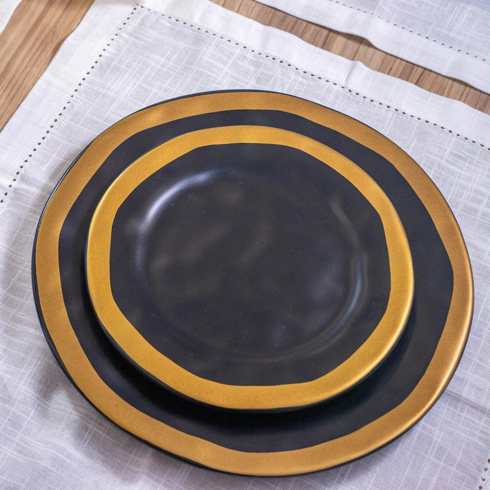 Kit com 6 Pratos Rasos Preto Com Filete Amassada Scalla 27cm