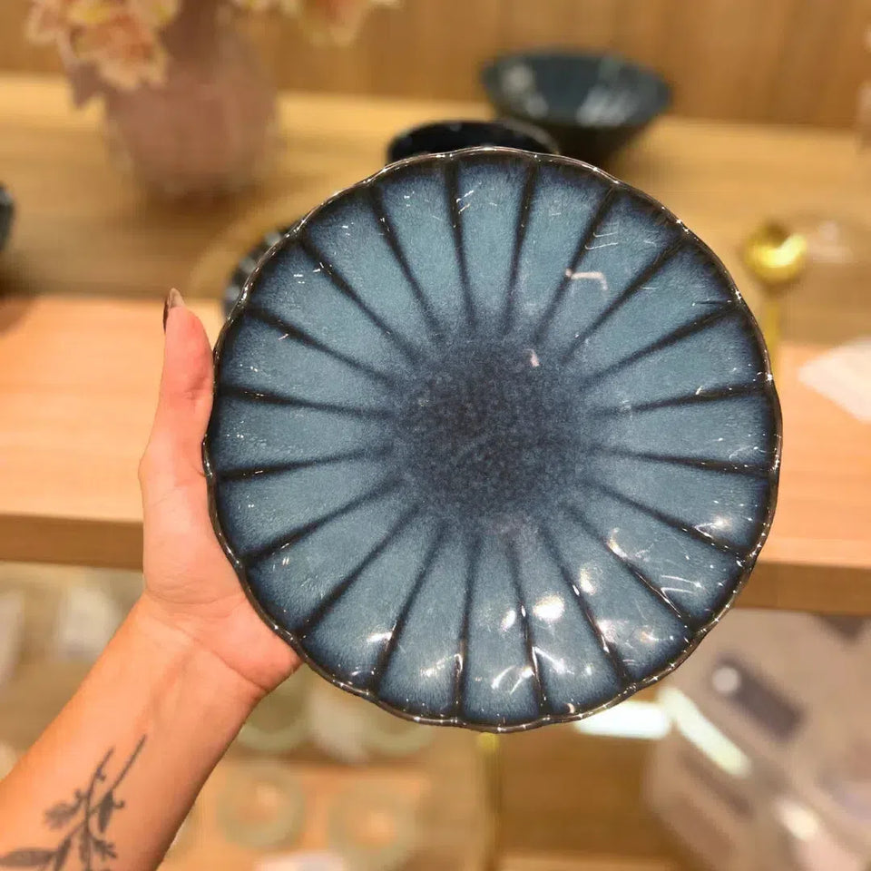 Kit com 6 Pratos de Sobremesa Cerâmica Scallop Azul 21cm