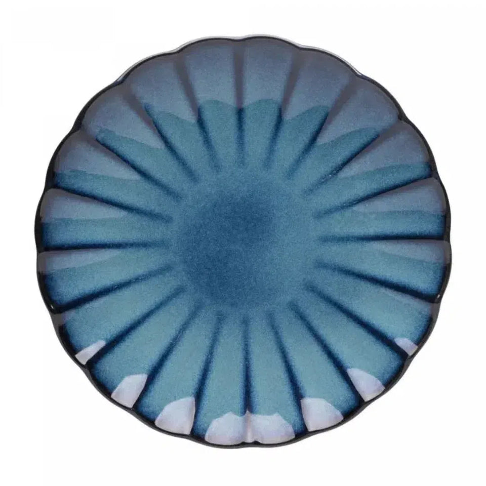 Kit com 6 Pratos de Sobremesa Cerâmica Scallop Azul 21cm