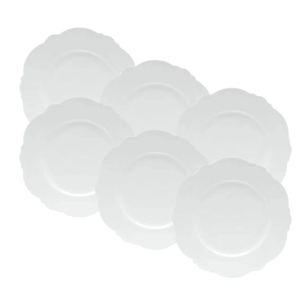 Kit com 6 Pratos de Sobremesa Porcelana Wolff Maldivas Branco 21cm