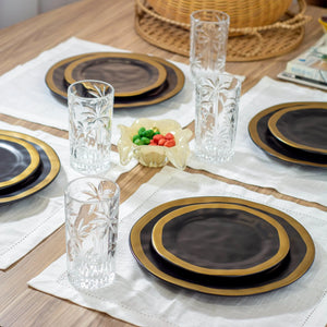 Kit com 6 Pratos de Sobremesa Preto Com Filete Amassada Scalla 20cm