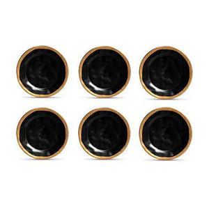 Kit com 6 Pratos de Sobremesa Preto Com Filete Amassada Scalla 20cm