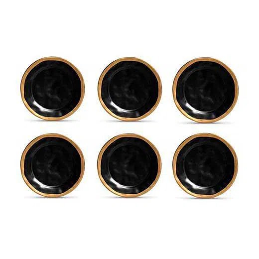 Kit com 6 Pratos de Sobremesa Preto Com Filete Amassada Scalla 20cm