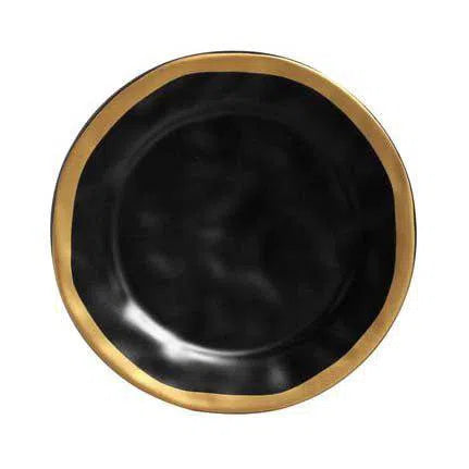 Kit com 6 Pratos de Sobremesa Preto Com Filete Amassada Scalla 20cm