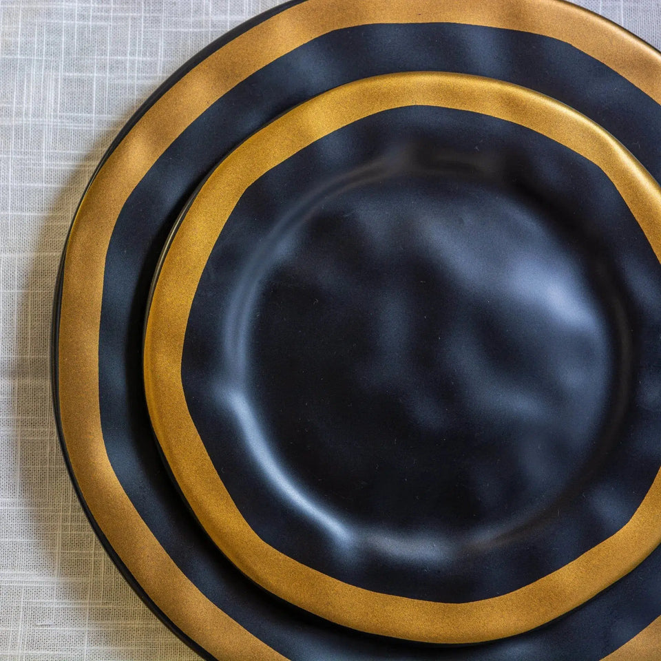 Kit com 6 Pratos de Sobremesa Preto Com Filete Amassada Scalla 20cm