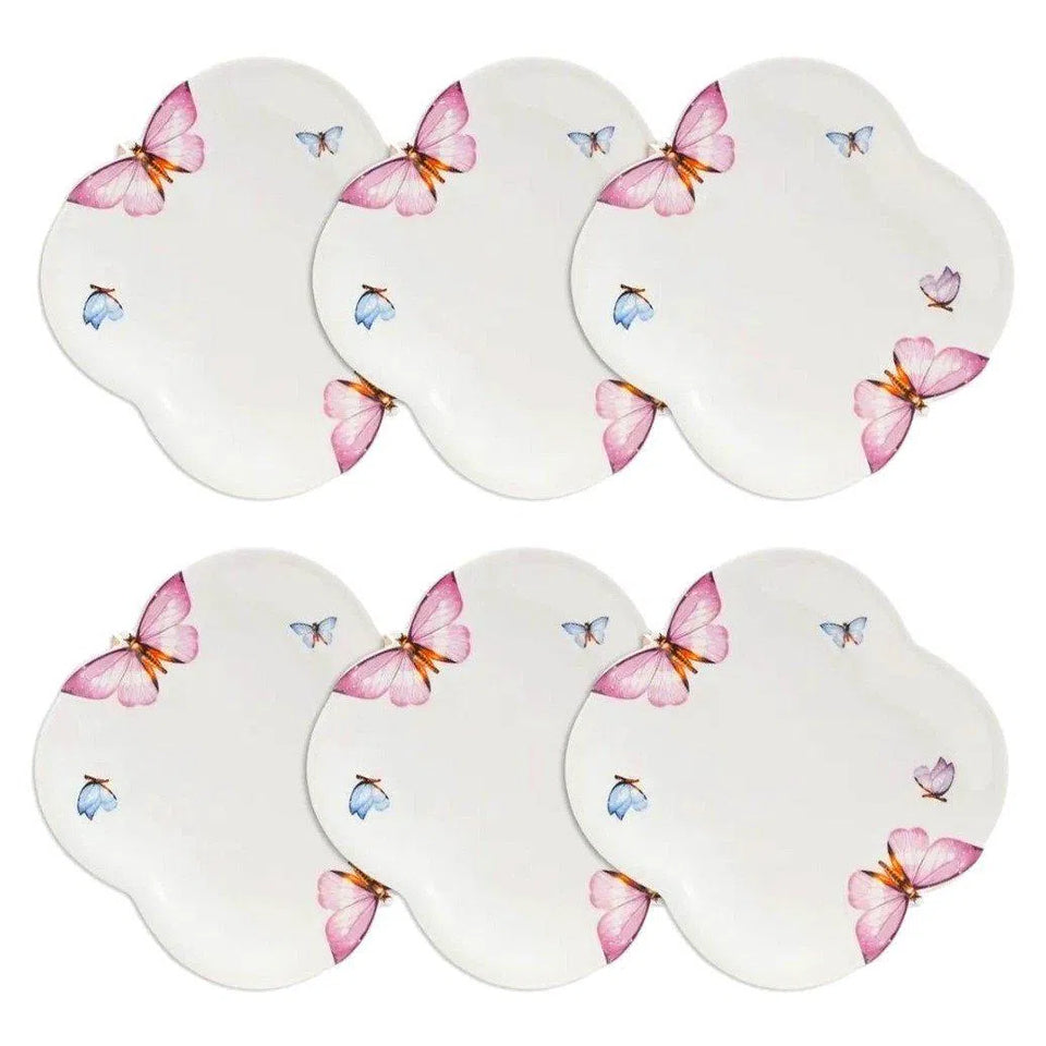 Kit com 6 Pratos de Sobremesa em Porcelana Borboleta Wolff 19 cm