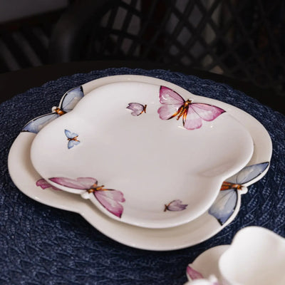 Kit com 6 Pratos de Sobremesa em Porcelana Borboleta Wolff 19 cm