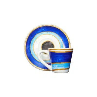Kit com 6 Xícaras de Café Com Pires Olho Grego Azul Scalla 100ml