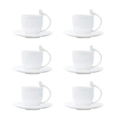 Kit com 6 Xícaras de Café Com Pires Porcelana Birds 85ml