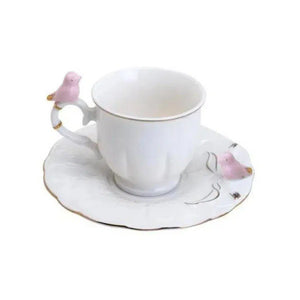 Kit com 6 Xícaras de Café Com Pires Porcelana Birds Round Plate Colorido 100ml