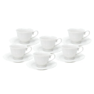Kit com 6 Xícaras de Café com Pires Porcelana Wolff Maldivas Branco 80ml