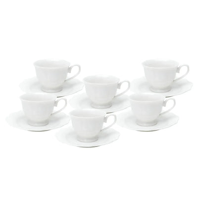 Kit com 6 Xícaras de Café com Pires Porcelana Wolff Maldivas Branco 80ml
