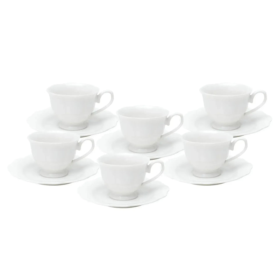 Kit com 6 Xícaras de Café com Pires Porcelana Wolff Maldivas Branco 80ml