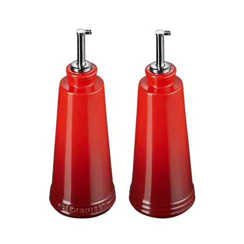 Kit com Porta Azeite e Vinagre Cerâmica Vermelho 300ml Le Creuset