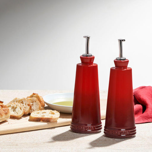 Kit com Porta Azeite e Vinagre Cerâmica Vermelho 300ml Le Creuset