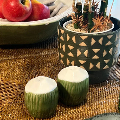 Kit com Saleiro e Pimenteiro Coco Cerâmica Trancoso Verde Maison Blanche
