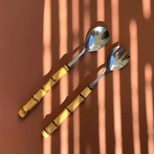 Kit com Talheres p/ Salada em Bambu Natural