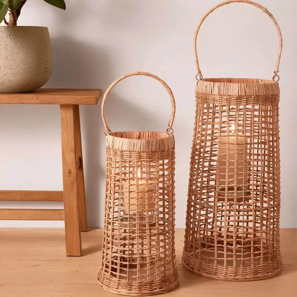 Lanterna em Fibra Natural com Copo de Vidro 41x21cm Mart