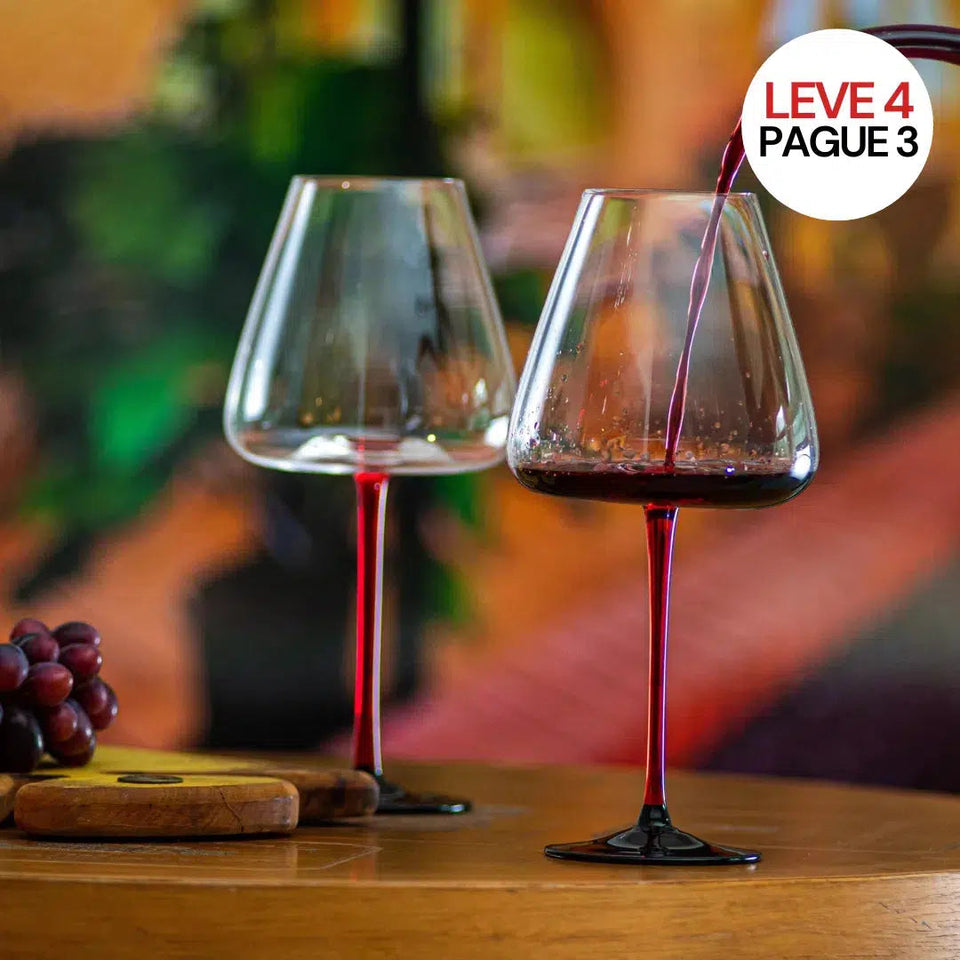 Leve 4, Pague 3: Kit Taças para Vinho em Cristal Linha Mirage Haste Vermelha 800ml Artevino