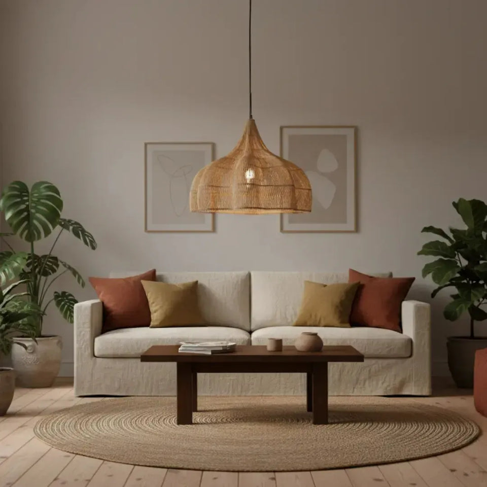 Luminária Artesanal Rattan Natural Fleur 150cm Bahali