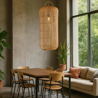 Luminária Artesanal Rattan Natural Nala 50x120cm Bahali