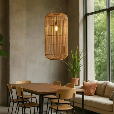 Luminária Artesanal Rattan Natural Nala 50x120cm Bahali