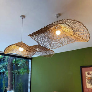 Luminária Artesanal Rattan Natural Orgânica Sora 60x60x18cm Bahali