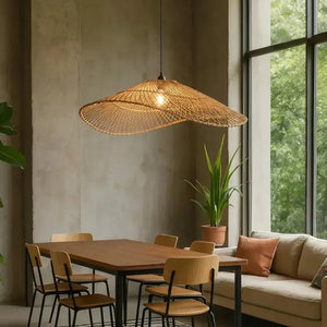 Luminária Artesanal Rattan Natural Orgânica Sora 60x60x18cm Bahali