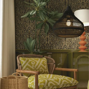 Luminária Artesanal Rattan Natural Preto Amaya 107x100cm Bahali