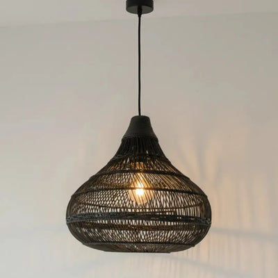 Luminária Artesanal Rattan Natural Preto Amaya 80x77cm Bahali