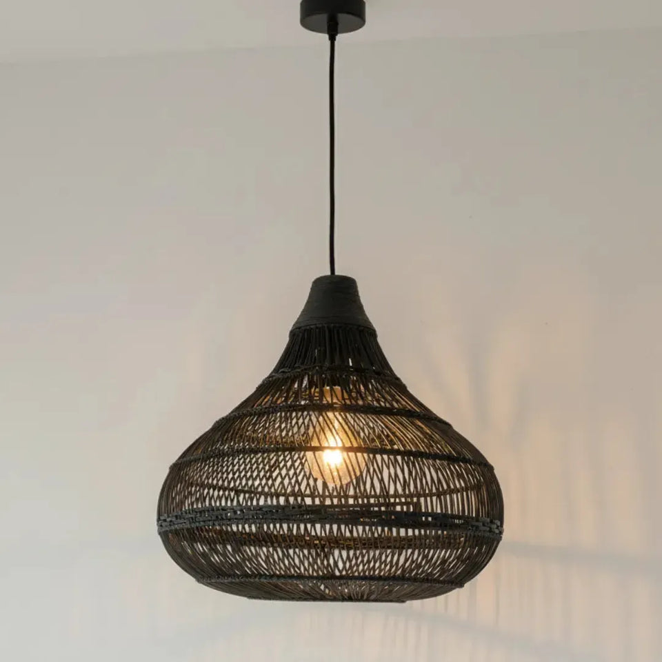 Luminária Artesanal Rattan Natural Preto Amaya 107x100cm Bahali