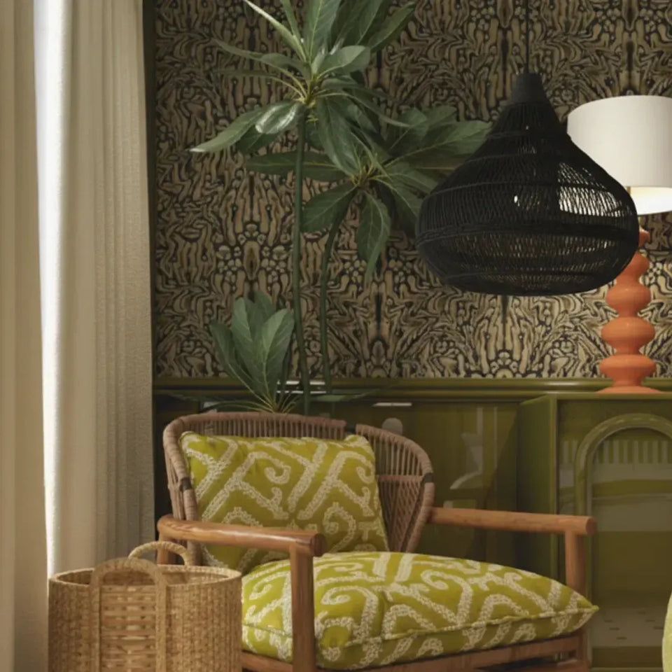 Luminária Artesanal Rattan Natural Preto Amaya 107x100cm Bahali