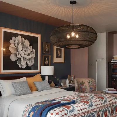 Luminária Artesanal Rattan Natural Preto Nildo 60x32cm Bahali