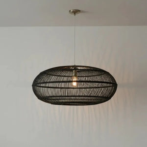 Luminária Artesanal Rattan Natural Preto Nildo 60x32cm Bahali