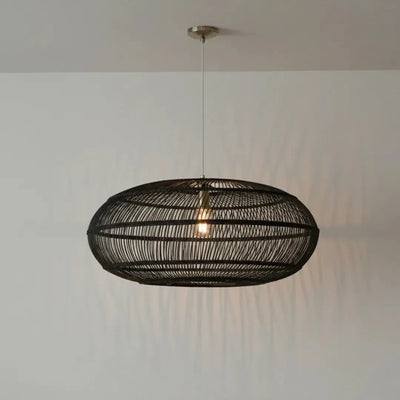 Luminária Artesanal Rattan Natural Preto Nildo 60x32cm Bahali