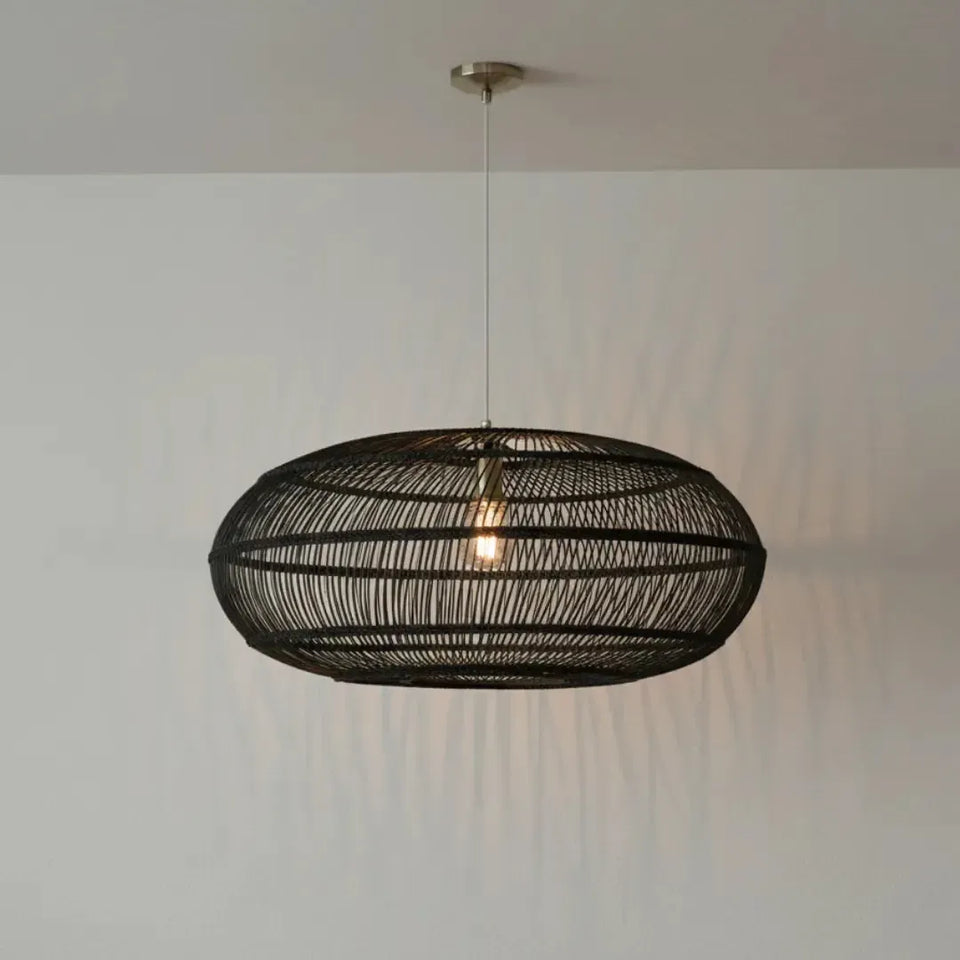 Luminária Artesanal Rattan Natural Preto Nildo 60x32cm Bahali